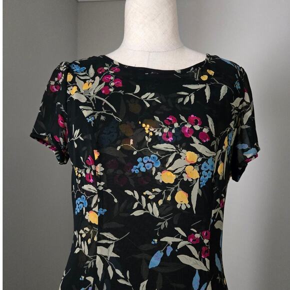 Vintage Kay Unger Silk Midi Asymmetric Floral Dress size 4 - Picture 2 of 8